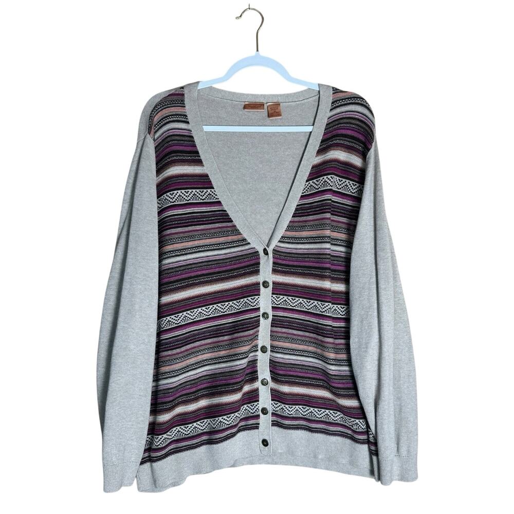 NorthCrest Womens Casual Cardigan Sweater Stripe Knit Button Front Plus Size 3X